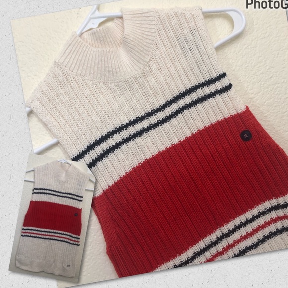 ABERCROMBIE & FITCH Womens Medium Mock Neck Sleeveless Sweater Vest Stripe NWT - Picture 1 of 16